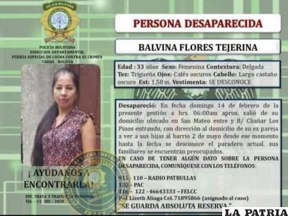 El 14 de febrero de este año Balvina Flores desapareció /RR.SS.