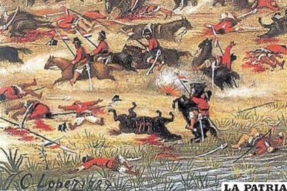 Una recreación en pintura de la Batalla del Alto de la Alianza