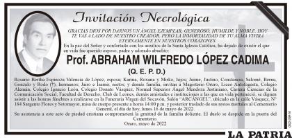 Prof. ABRAHAM WILFREDO LÓPEZ CADIMA (Q. E. P. D.)