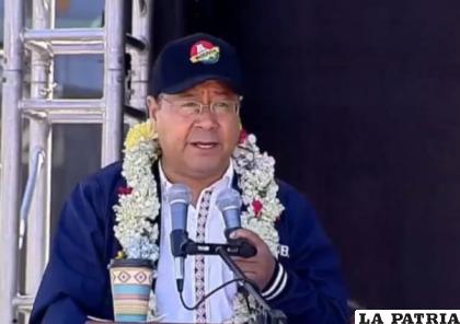 Presidente del Estado boliviano, Luis Arce Catacora, durante su discurso por el 1 de mayo 
/Captura de pantalla