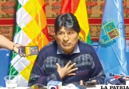 Evo Morales cuando denunció el caso ??narcoaudios? /CAPTURA DE VIDEO