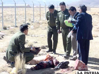 Efectivos policiales junto a la médico forense evalúan el cuerpo sin vida