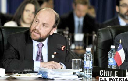 Alfredo Moreno, canciller de Chile habla del tema marítimo durante la 41 Asamblea de la OEA