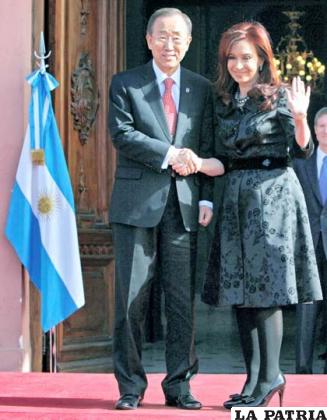 Cristina Fernández, presidenta de Argentina y Ban Ki-moon, secretario general de la ONU