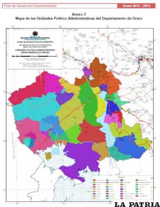 Plan de Desarrollo Departamental que presenta distorsiones limítrofes en el mapa de Oruro
