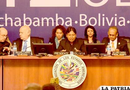 El canciller Choquehuanca en la Asamblea de la OEA (Foto APG)