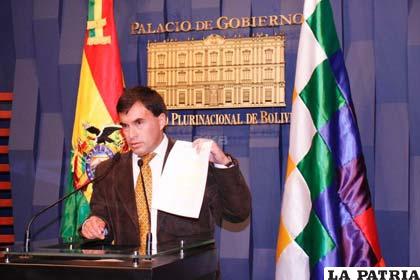 Juan Ramón Quintana, ministro de la Presidencia