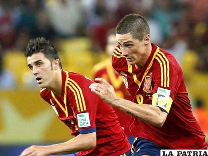 Villa y Torres, goleadores de la selección española