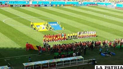La ceremonia previa entre Bélgica y Argelia