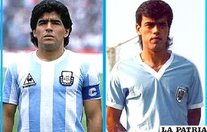 Maradona, goleador de Argentina y Fonseca, goleador de Uruguay /eldiario.com