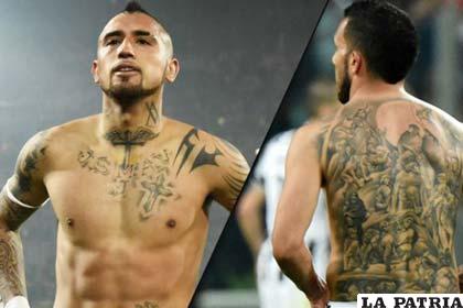 Vidal (Chile) y Tévez (Argentina) exhiben sus tatuajes /7dias.com