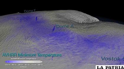 Imagen satelital del gélido Domo Fuji