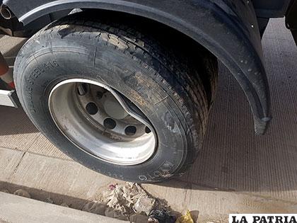 El neumático con el que el vehículo golpeó la jardinera