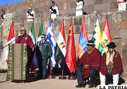 El Presidente Evo Morales participó de esa actividad en la localidad de Tiahuanaco /ABI