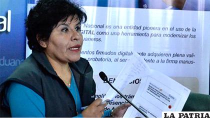 Marlene Ardaya, presidenta de la Aduana Nacional /ANF