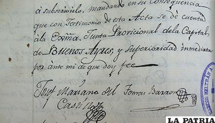 Documento de 1805 con la firma de Tomas Barrón /ARCHIVO/EDUARDO GARCÍA