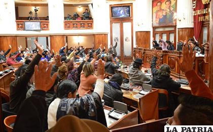 La Asamblea Legislativa Plurinacional en plena aprobación de la modificación a la Ley Marco de Autonomías y Descentralización ´Andrés Ibáñez´ /Diputados Bolivia
