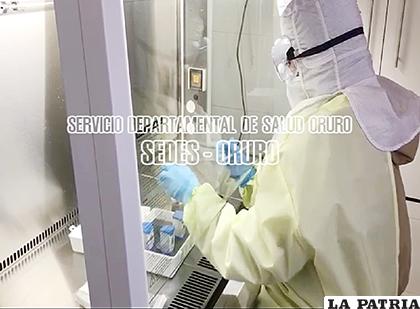 El personal del Sedes procesando las primeras pruebas de Covid-19 en el laboratorio orureño /SEDES
