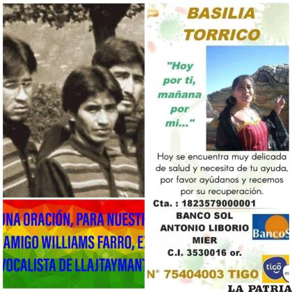 Se emprenden campañas para Williams Farro y Basilia Torrico /RR.SS.