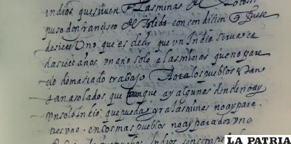 Detalle de la carta que advierte que los pueblos se quedan sin indios