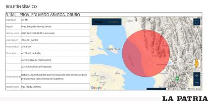 Boletín del sismo registrado el 21 de junio /Observatorio de San Calixto