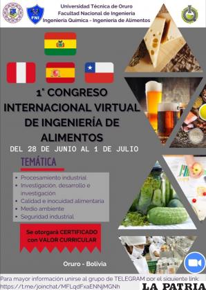 Afiche oficial del 1er. Congreso Internacional de Ingeniería de Alimentos de manera virtual /FNI