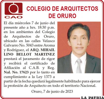 ARQ. MIHAIL LINO BELLOT MARTINEZ