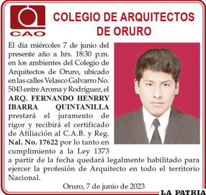 ARQ. FERNANDO HENRRY IBARRA QUINTANILLA 