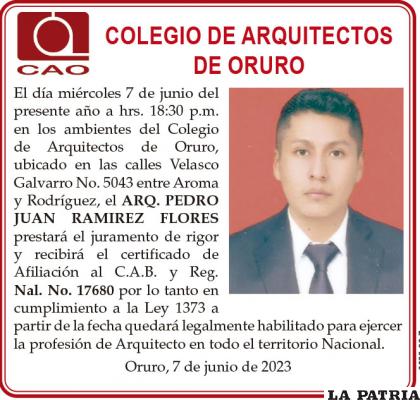 ARQ. PEDRO JUAN RAMIREZ FLORES