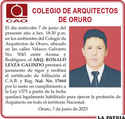 ARQ. RONALD LEYZA GALINDO