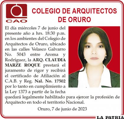 ARQ. CLAUDIA MARZE ROQUE