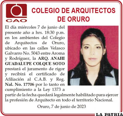 ARQ. ANAHI GUADALUPE COLQUE SOTO