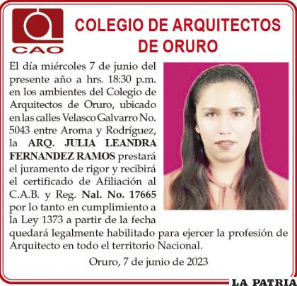 ARQ. JULIA LEANDRA FERNANDEZ RAMOS