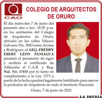 ARQ. FREDDY EBERT LEON PANIAGUA
