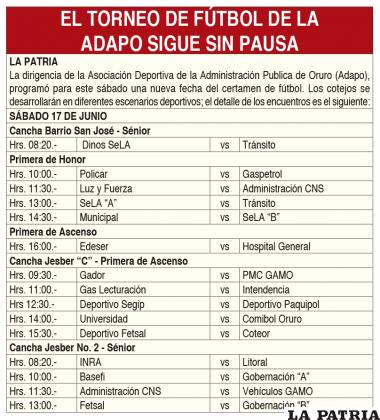 El torneo de fútbol de la Adapo sigue sin pausa