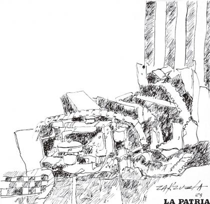 2Zea: Conciencia de futuro 2Mansilla: El trasfondo del anti-mestizaje 3Ortiz: [Blanca Wiethüchter] 4&5Gareca: Un paseo en Minibús 6García Lorca: Poemas 7C. J. Kanahuaty: La poesía de Flavia Lima 8Bailey: Urdimbre, un entramado que se teje sigilosamente 8Ordine: La útil inutilidad de la literatura.
S/t. Plumilla y tinta china sobre papel. 
Erasmo Zarzuela