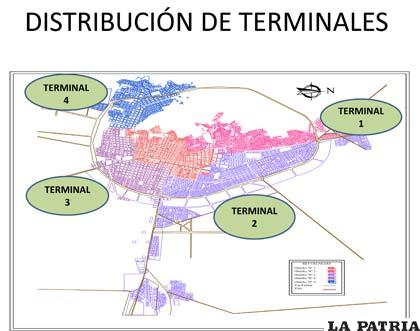 Mapa de ubicación de terminales 