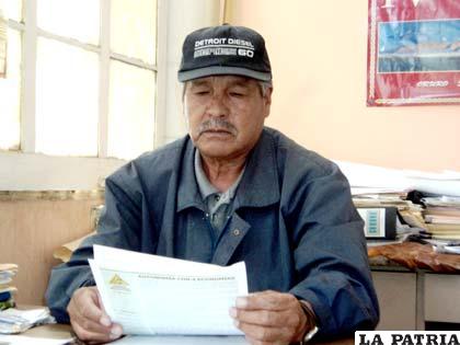 Félix Vásquez, secretario general del Sindicato Departamental de Desocupados Oruro