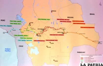 El mapa del corredor ferroviario bioceánico