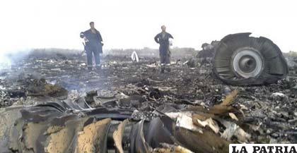 Restos del avión que se estrelló en una región de Ucrania