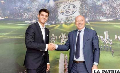 Morata durante su presentación como nuevo integrante de Juventus