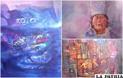 Algunas obras ganadoras del IX Concurso Nacional de Pintura Oruro