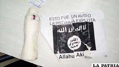 La botella que contenía cemento y el mensaje en árabe 