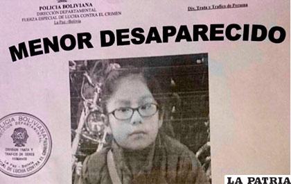 Camila Cruz, niña de siete años que  fue raptada del colegio Santa Ana de La Paz /FELCC
