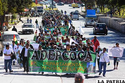 Movilización en Sucre organizada por cocaleros de los Yungas /APG