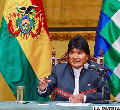 El Presidente Evo Morales en rueda de prensa /APG