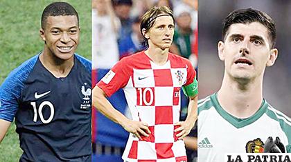 Kylian Mbappe (Francia), Luka Modric (Croacia) y Thibaut Courtois (Bélgica) /zonacero.com
