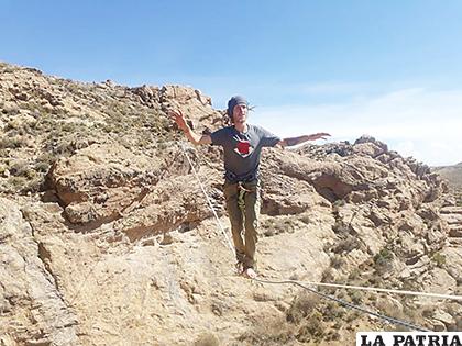 Ahora en Oruro ya se practicará el Highline /CORTESÍA JOSU? COLQUE