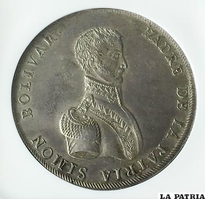Anverso de la medalla de la Ilustre Municipalidad de Potosí al Libertador Bolívar, colección Fleury Heemsen