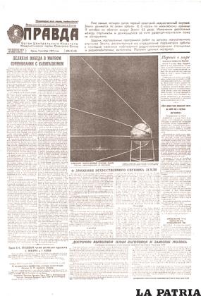 El diario soviético Pravda anuncia la puesta en órbita del Sputnik